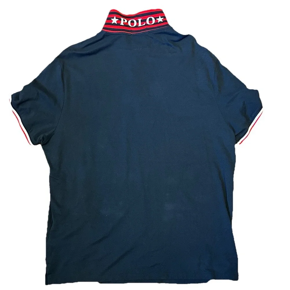 Polo Ralph Lauren Polo‎ Shirt Navy Blue Spell Out Flip Collar Men's 2XL